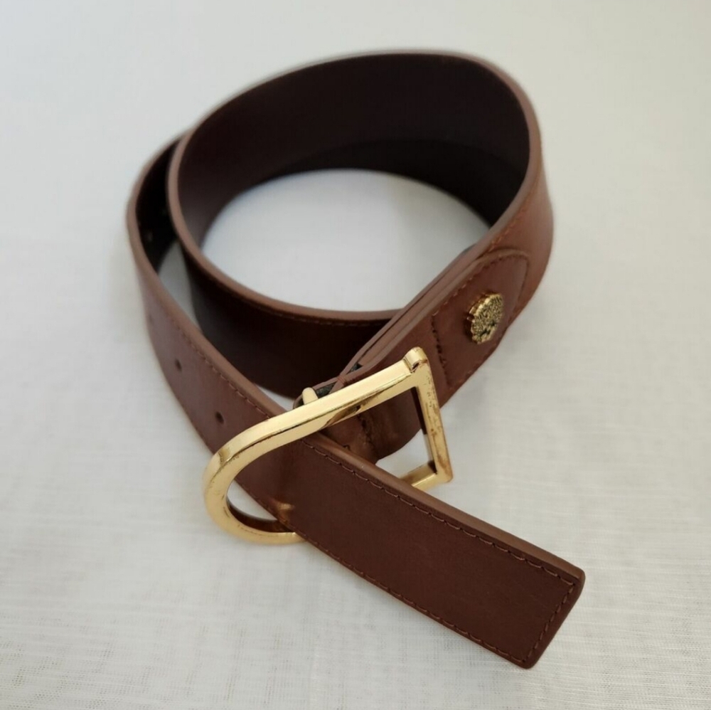 Unbranded Belt Womens Large Brown Genuine Leather Belt 1 1/2” Wide Gold Hardware